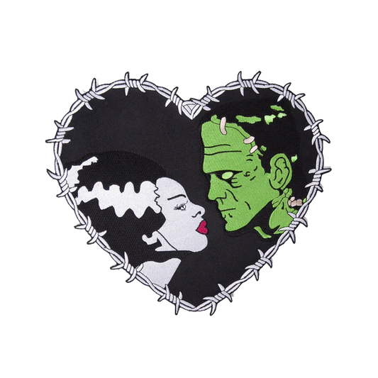 Bride & Frankenstein Stitch Heart Large Embroidered Patch